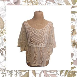 Women's Boho Crochet Lace Knit Top (Size M)